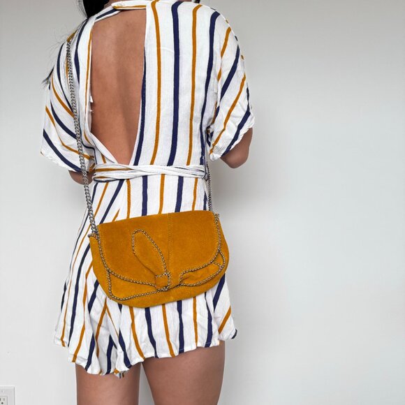 Summer Jumpsuit One piece Shorts with Vertical Colored Design Open front - Picture 5 of 10